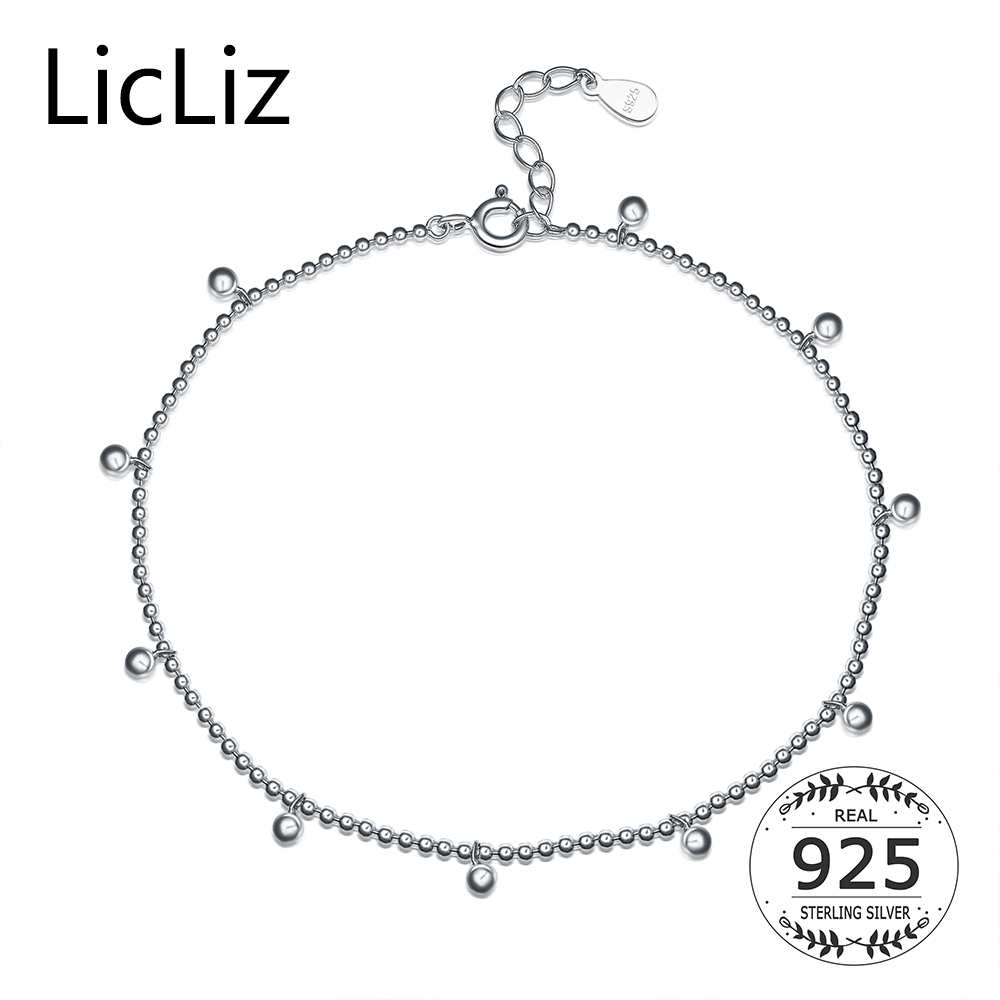 LicLiz Silver Strand Beads Ball Anklet Ball Chain Foot Bracelet Women 925 Sterling Charms Ankle Beach Sandal Fine Jewelry LA0007