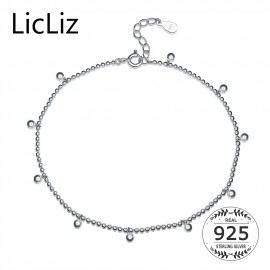LicLiz Silver Strand Beads Ball Anklet Ball Chain Foot Bracelet Women 925 Sterling Charms Ankle Beach Sandal Fine Jewelry LA0007