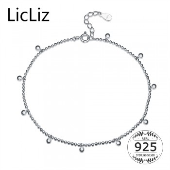 LicLiz Silver Strand Beads Ball Anklet Ball Chain Foot Bracelet Women 925 Sterling Charms Ankle Beach Sandal Fine Jewelry LA0007