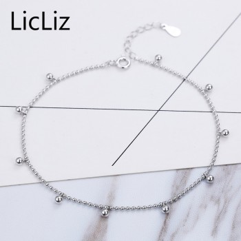 LicLiz Silver Strand Beads Ball Anklet Ball Chain Foot Bracelet Women 925 Sterling Charms Ankle Beach Sandal Fine Jewelry LA0007