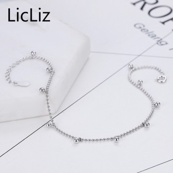 LicLiz Silver Strand Beads Ball Anklet Ball Chain Foot Bracelet Women 925 Sterling Charms Ankle Beach Sandal Fine Jewelry LA0007