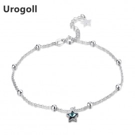 Fashion 925 Sterling Silver Anklets Women Pure Silver Round Bead Chains Real Sterling Silver Star Crystal Anklet Girls Jewelry