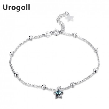 Fashion 925 Sterling Silver Anklets Women Pure Silver Round Bead Chains Real Sterling Silver Star Crystal Anklet Girls Jewelry