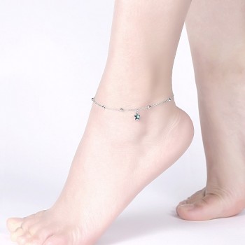 Fashion 925 Sterling Silver Anklets Women Pure Silver Round Bead Chains Real Sterling Silver Star Crystal Anklet Girls Jewelry