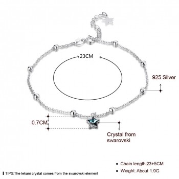 Fashion 925 Sterling Silver Anklets Women Pure Silver Round Bead Chains Real Sterling Silver Star Crystal Anklet Girls Jewelry