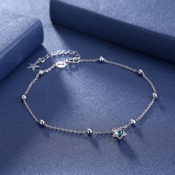 Fashion 925 Sterling Silver Anklets Women Pure Silver Round Bead Chains Real Sterling Silver Star Crystal Anklet Girls Jewelry