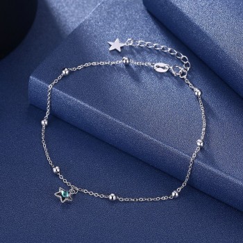 Fashion 925 Sterling Silver Anklets Women Pure Silver Round Bead Chains Real Sterling Silver Star Crystal Anklet Girls Jewelry