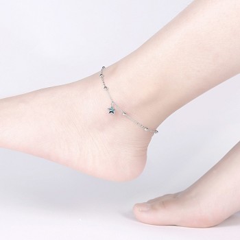 Fashion 925 Sterling Silver Anklets Women Pure Silver Round Bead Chains Real Sterling Silver Star Crystal Anklet Girls Jewelry
