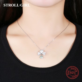 Strollgirl 100% 925 Sterling Silver Romantic Four-leaf Clovers Necklaces amp; Pendants with CZ for Women fine Jewelry Free Delivery