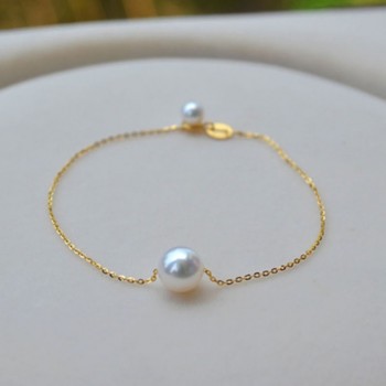 Sinya 18k gold Chain Anklets Bracelets with 7.5-8mm natural round pearl for women girl Mum lover length 23-27cm optional