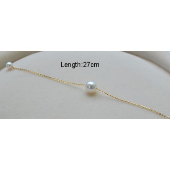 Sinya 18k gold Chain Anklets Bracelets with 7.5-8mm natural round pearl for women girl Mum lover length 23-27cm optional