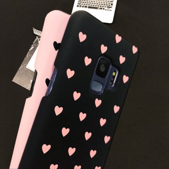 Cute Clear Couples Love Heart Black Pink Red Case For Samsung Galaxy S8 S9 Plus S8Plus S9Plus Case Cover Hard PC Girl Men Case