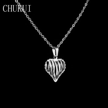 CHUKUI Stainless Steel Hollow Heart Necklace amp; Pendant Rhodium / Gold Chain Heart Pendant Necklace For Women Girl