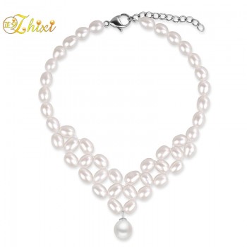 ZHIXI foot jewelry Wedding Fine Natural Pearl Anklets Bracelet For Women Trendy Natural Stone Beads Foot Chain Trendy J102