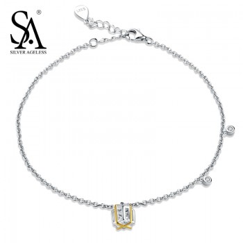SILVER AGELESS 925 Sterling Silver Hollow Cube Anklets for Women Gold Color Charms Foot Chain Adjustable Anklet Bracelet Gift