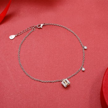 SILVER AGELESS 925 Sterling Silver Hollow Cube Anklets for Women Gold Color Charms Foot Chain Adjustable Anklet Bracelet Gift