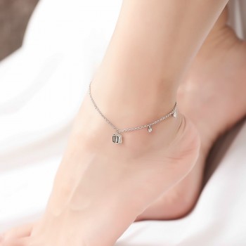 SILVER AGELESS 925 Sterling Silver Hollow Cube Anklets for Women Gold Color Charms Foot Chain Adjustable Anklet Bracelet Gift