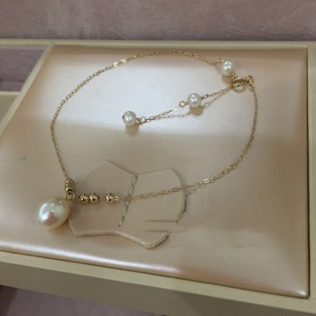 Newest Shine Layer Women Anklets 14K Gold Freshwater Pearl Ankle Bracelet Summer Mujer Sandals Beach tobilleras on Foot