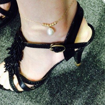 Newest Shine Layer Women Anklets 14K Gold Freshwater Pearl Ankle Bracelet Summer Mujer Sandals Beach tobilleras on Foot