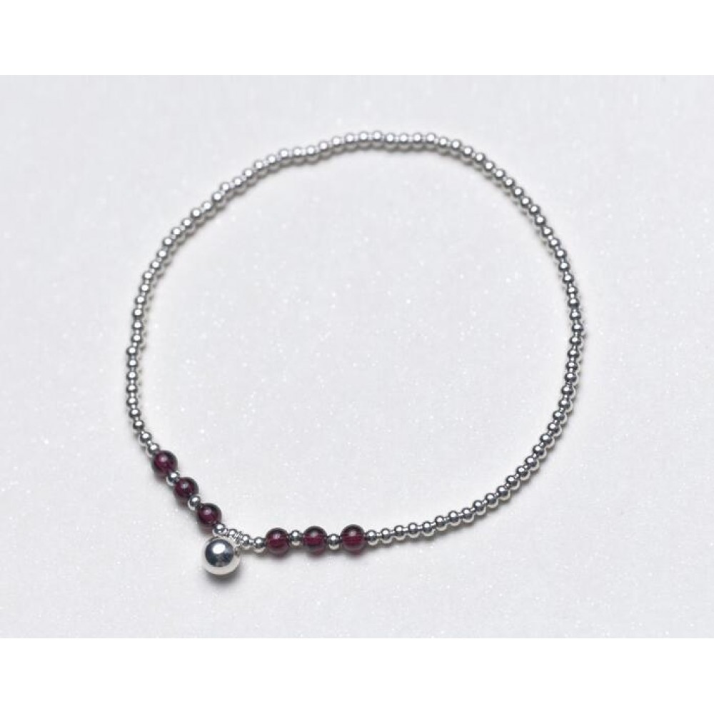 100% Real. 925 Sterling Silver Jewelry Natural Garnet Stone amp; Round Balls Bell Anklet Bracelet Adjustable GTLS443