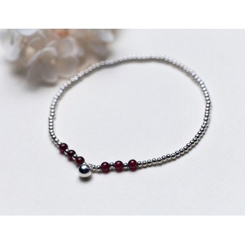 100% Real. 925 Sterling Silver Jewelry Natural Garnet Stone amp; Round Balls Bell Anklet Bracelet Adjustable GTLS443