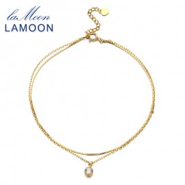 LAMOON Simple Style Double Layer Chain Cubic Zirconia Anklet For Women 925 Sterling Silver Jewelry Charm Gift Fine Jewelry HI058