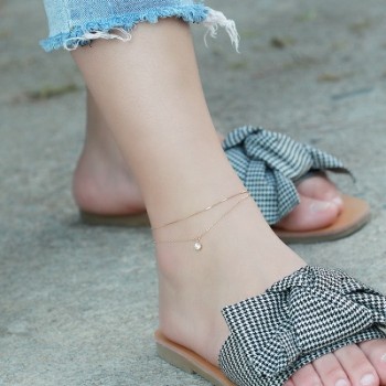 LAMOON Simple Style Double Layer Chain Cubic Zirconia Anklet For Women 925 Sterling Silver Jewelry Charm Gift Fine Jewelry HI058