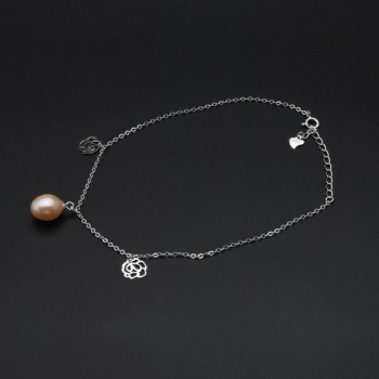 Simple beautiful 925 sterling silver anklet for women,girls gift genuine freshwater pearl bead feet anklet