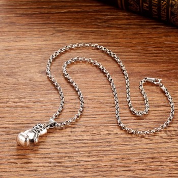 ZABRA Solid 925 Sterling Silver Cool Boxing Glove Necklace amp; Pendant for Men Women Sport Fitness Jewelry Pendant Accessories