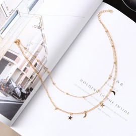 Wholesale Necklace Punk 2018 New Fashion Necklace Gold/silver Simple Double Moon Star Short Necklace Sale Acero Inoxidable Mujer