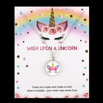 Unicorn Horse Pendants Necklaces Bee Honeybee Flamingos Mermaid 18mm Glass Cabochon Women Men Girl Jewelry Party Birthday Gift