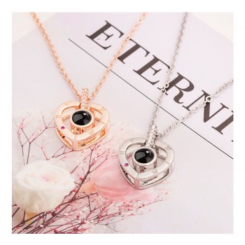 Heart Shape Letter Necklace Women Wedding Jewelry 100 languages I love you Projection Pendants Couple Necklaces Collier Femme
