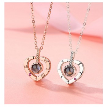 Heart Shape Letter Necklace Women Wedding Jewelry 100 languages I love you Projection Pendants Couple Necklaces Collier Femme
