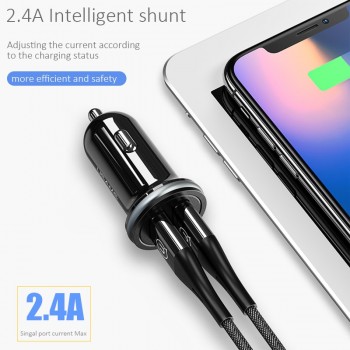 Upgraded Mini Car Charger,USAMS 2 Port USB Smart 3.1A 2.4A Max Fast Charging USB car phone charger Dual Car-Charger Universal
