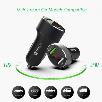 LED Display Quick Charge 3.0 Car Charger Mobile Phone QC3.0 Fast Dual USB Car-charger Auto Charger for Samsung Huawei FCP Xiaomi