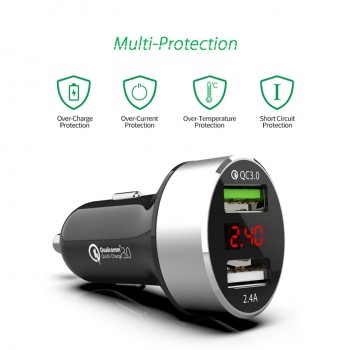 LED Display Quick Charge 3.0 Car Charger Mobile Phone QC3.0 Fast Dual USB Car-charger Auto Charger for Samsung Huawei FCP Xiaomi