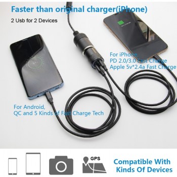 Usb Type C PD 3.0 Fast Charge Car Charger 2 Usb QC Mobile Quick Charger for iPhone iPad Apple Tablet Samsung Android LG Moto Mi