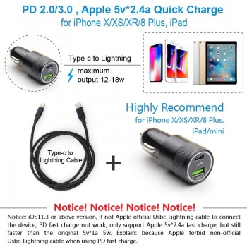 Usb Type C PD 3.0 Fast Charge Car Charger 2 Usb QC Mobile Quick Charger for iPhone iPad Apple Tablet Samsung Android LG Moto Mi