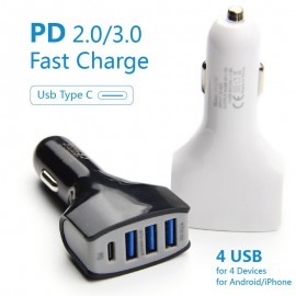 Usb C Type C PD 3.0 Fast Charge Car Charger 4 Usb Mobile Quick Charge Auto Adaptor for iPhone Apple Android Samsung Moto LG Mi