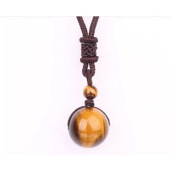 Natural Stone 16mm Black Obsidian Tiger Eye Stone Pendant Transfer Lucky Amulet Crystal Pendant Necklace