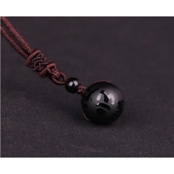Natural Stone 16mm Black Obsidian Tiger Eye Stone Pendant Transfer Lucky Amulet Crystal Pendant Necklace