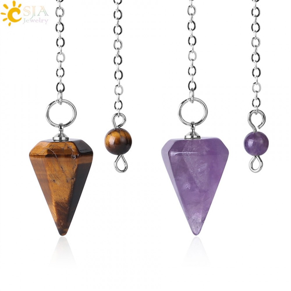CSJA Small Size Reiki Pendulum Natural Stone Amulet Healing Crystal Pendant Meditation Hexagonal Pendulums for Men Women F366