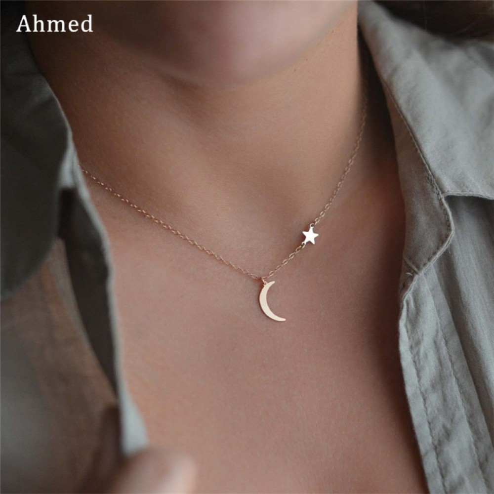Ahmed Simple Star amp; Moon Pendant Necklace For Women New Bijoux Maxi Statement Necklaces Collier Fashion Jewelry