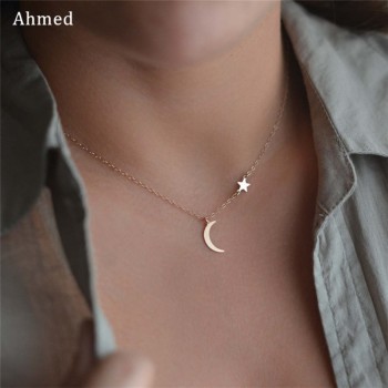 Ahmed Simple Star amp; Moon Pendant Necklace For Women New Bijoux Maxi Statement Necklaces Collier Fashion Jewelry