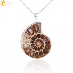 CSJA Natural Stone Ammonite Fossils Seashell Snail Pendants Ocean Reliquiae Conch Animal Necklaces Statement Men Jewellery E252