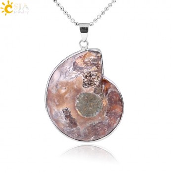 CSJA Natural Stone Ammonite Fossils Seashell Snail Pendants Ocean Reliquiae Conch Animal Necklaces Statement Men Jewellery E252