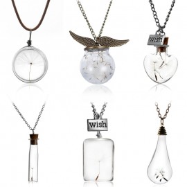 Make A Wish Glass Bead Orb Natural dandelion seed in glass long necklace Glass bottle necklace silver plated Necklace jewelry