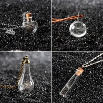 Make A Wish Glass Bead Orb Natural dandelion seed in glass long necklace Glass bottle necklace silver plated Necklace jewelry