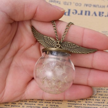 Make A Wish Glass Bead Orb Natural dandelion seed in glass long necklace Glass bottle necklace silver plated Necklace jewelry