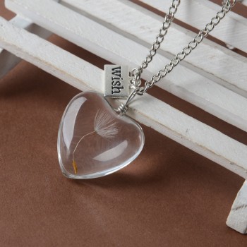 Make A Wish Glass Bead Orb Natural dandelion seed in glass long necklace Glass bottle necklace silver plated Necklace jewelry
